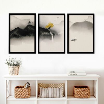 Japanische Wandkunstdrucke | Set mit 3 Wandkunstdrucken
