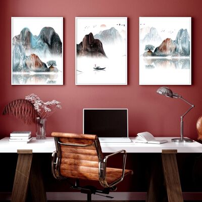 Arte del paesaggio | set di 3 stampe artistiche da parete per ufficio