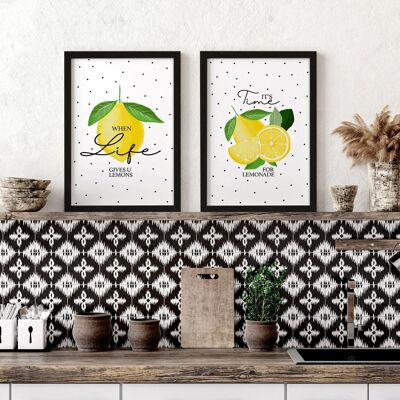 Estampado de limones | Juego de 2 impresiones de arte de pared.