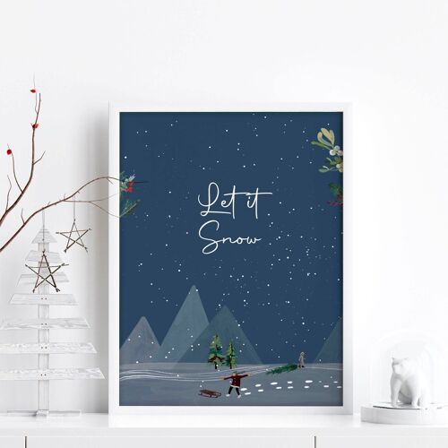 Let it Snow Landscape Christmas wall art large | Wall art print