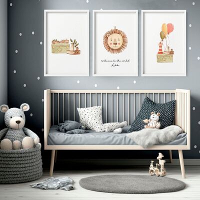 Löwe Kinderzimmer Deko | Set mit 3 Wandkunstdrucken