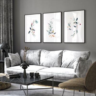 Arte del soggiorno | set di 3 stampe artistiche da parete