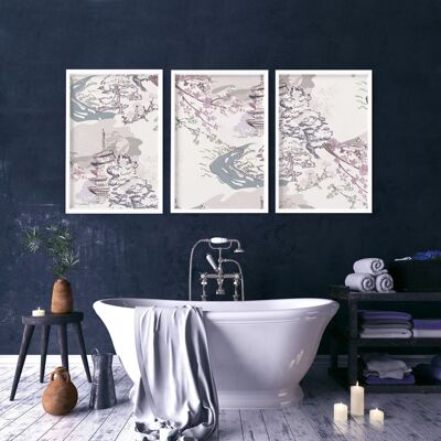 Kunst für ein Badezimmer | Set mit 3 Wanddrucken