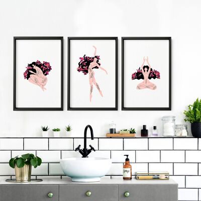 Arte per la parete del bagno | set di 3 stampe artistiche da parete