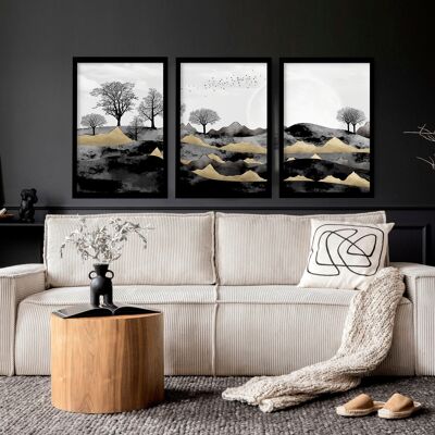 Arte per il soggiorno | set di 3 stampe artistiche da parete