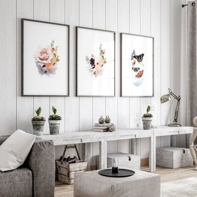 Arte per il soggiorno | set di 3 stampe artistiche da parete