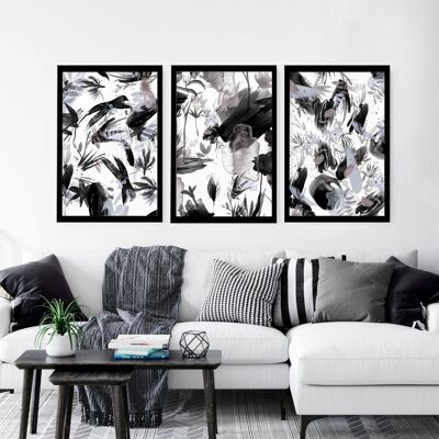 Cuadros artísticos de pared en blanco y negro | juego de 3 láminas de arte de pared