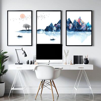 Kunstwerk für ein Büro | Set mit 3 Wandkunstdrucken