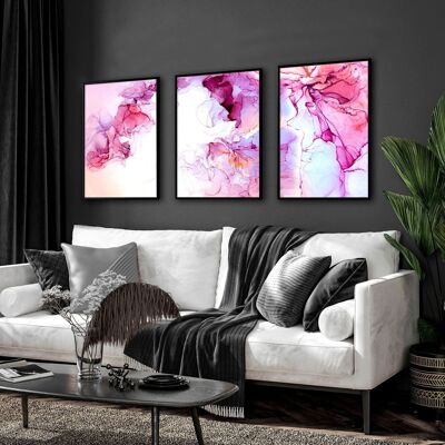 Magenta contemporary art wall | set of 3 wall art prints