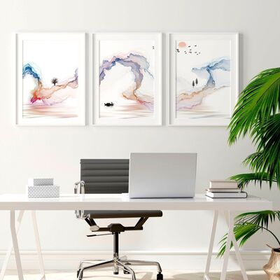 Décor de bureau minimaliste | lot de 3 impressions murales