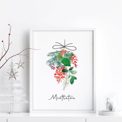 Pittura vischio | Stampa artistica da parete per decorazioni natalizie