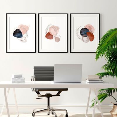 Parete d'arte moderna per ufficio | set di 3 stampe artistiche da parete