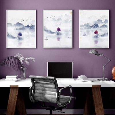 Opere d'arte per l'ufficio | set di 3 stampe artistiche da parete