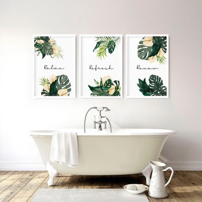 Badezimmer-Dekorkunst | Set mit 3 Wandkunstdrucken