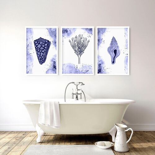 Bathroom decor blue | set of 3 wall art prints