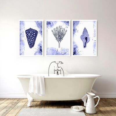 Decoración de baño azul | juego de 3 láminas de arte de pared