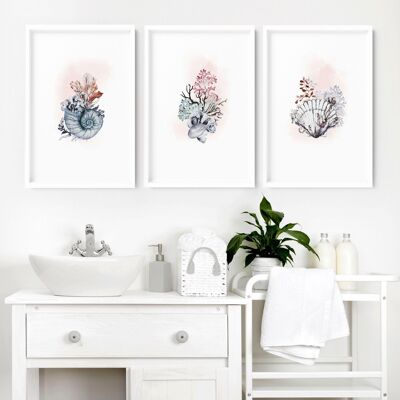 Beach house bathroom | set of 3 wall art prints