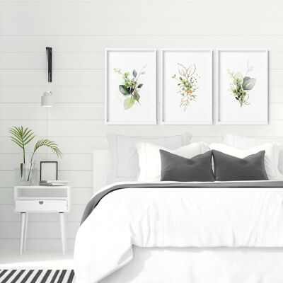 Schlafzimmerdekoration für Wände | Set mit 3 Wandkunstdrucken