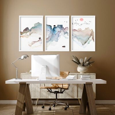 Modern home office ideas | set of 3 wall art prints
