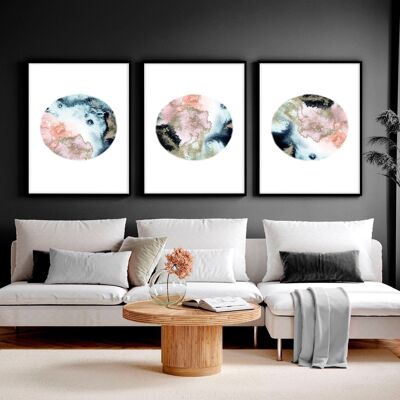 Moon wall art for living room | set of 3 wall art prints