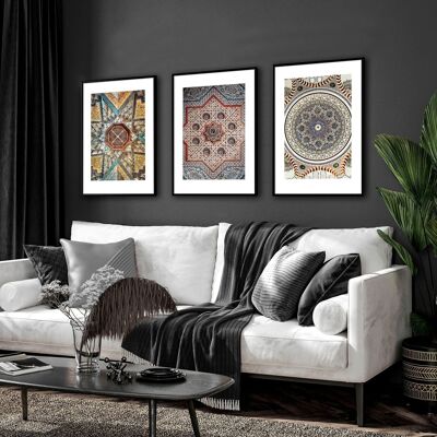 Art mural arabe mosaïque | Lot de 3 tableaux muraux