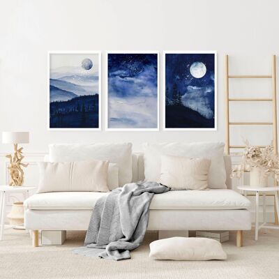 Arte della parete del cielo notturno | set di 3 stampe artistiche da parete