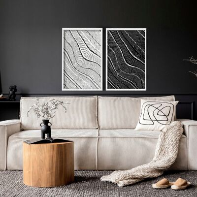 Mur d'art noir et blanc | lot de 2 tableaux muraux pour le salon