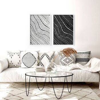Mur d'art noir et blanc | lot de 2 tableaux muraux pour le salon 6