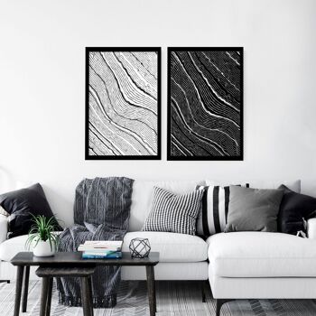 Mur d'art noir et blanc | lot de 2 tableaux muraux pour le salon 10