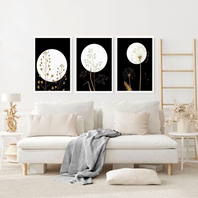 Black wall art for living room | set of 3 wall art prints