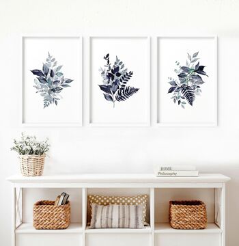 Estampes botaniques bleues | lot de 3 impressions murales 1