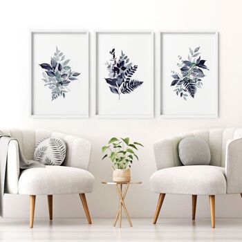 Estampes botaniques bleues | lot de 3 impressions murales 6