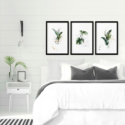 Decoración de dormitorio tropical bohemio | juego de 3 láminas de arte de pared