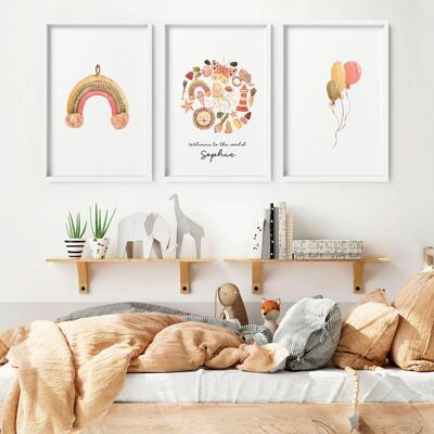 Boho nursery wall decor | set of 3 wall art prints