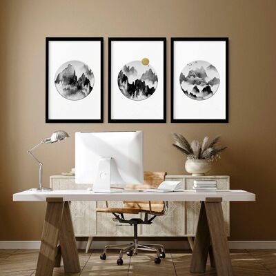 Büro-Schreibtisch-Dekor | Set mit 3 Wandkunstdrucken
