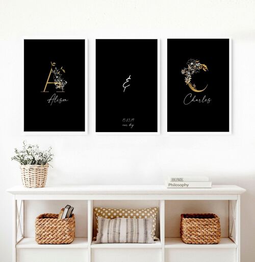 Personalised anniversary gift for couples | set of 3 wall art prints
