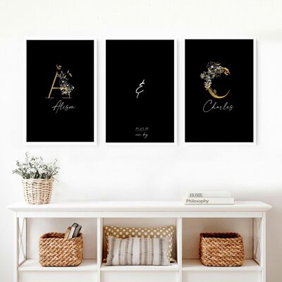 Personalised anniversary gift for couples | set of 3 wall art prints