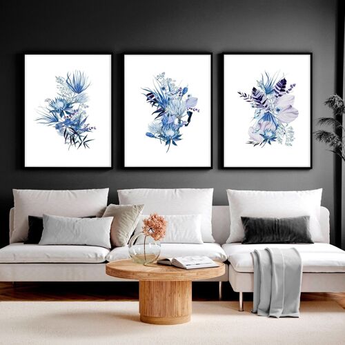 Botanical art prints blue | set of 3 wall art prints
