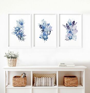 Impressions d'art botaniques bleu | lot de 3 impressions murales 3