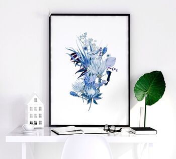 Impressions d'art botaniques bleu | lot de 3 impressions murales 55