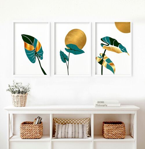 Botanical bohemian decor living room | set of 3 wall art prints
