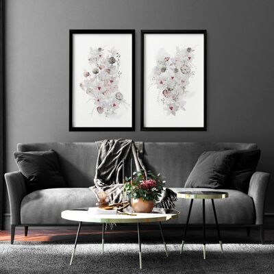 Arte della parete con stampa botanica | Set di 2 stampe artistiche da parete