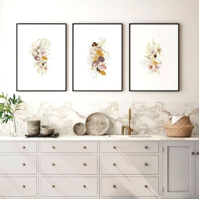 Stampe botaniche per la parete della cucina | set di 3 stampe artistiche da parete