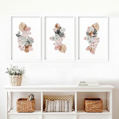 Botanische Drucke Wandkunst | Set mit 3 Wandkunstdrucken