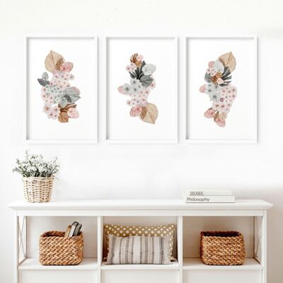 Botanische Drucke Wandkunst | Set mit 3 Wandkunstdrucken
