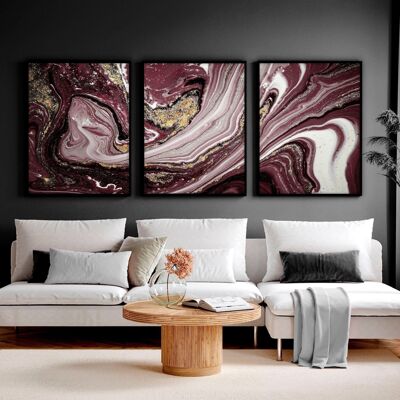 Burgundy marble wall art | set of 3 wall art prints