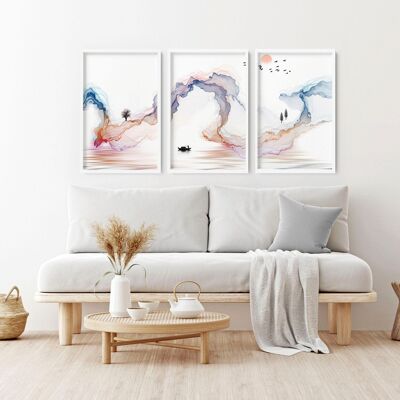 Ruhige Wandkunstdrucke | Set mit 3 Wandkunstdrucken