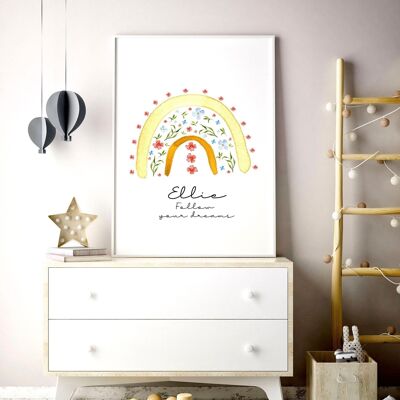 Personalisiertes Regenbogen-Kinderzimmerdekor | Wandkunstdrucke