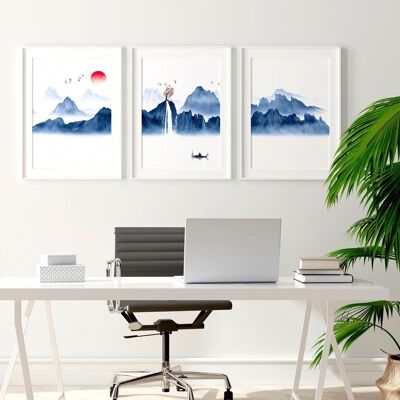 Immagini per le pareti dell'ufficio | set di 3 stampe artistiche da parete