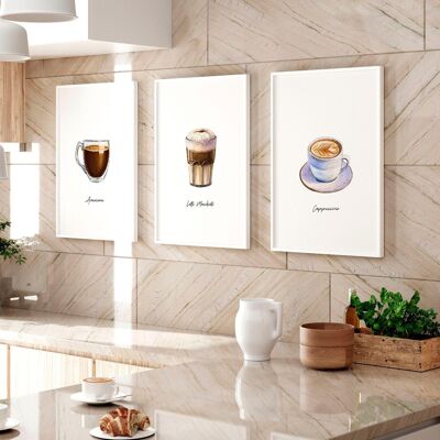 Arredamento stazione caffè | set di 3 stampe artistiche da parete